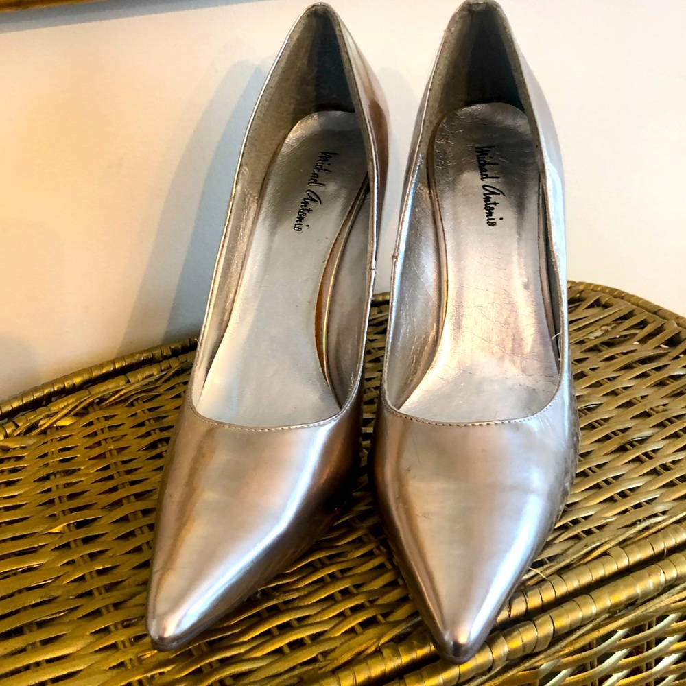 Silver Mirror Leather stilettos by Michael Antonio 8.5